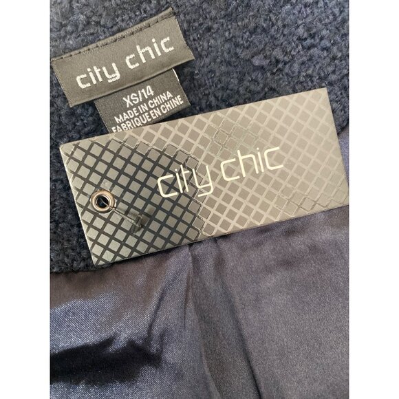 City Chic Winter Escape Coat Navy Blue Longline Jacket Women’s Size 14 - Picture 7 of 14
